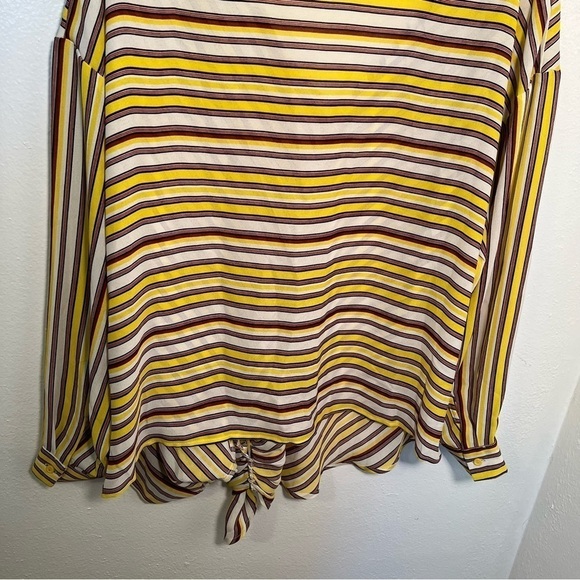 Timing Faux Wrap Blouse Yellow Red Stripes - Picture 9 of 12